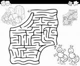 Maze Coloring Fruits Ants Vector Premium sketch template