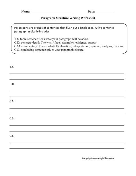 paragraph writing worksheets paragraph structure writing worksheets