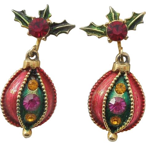 vintage christmas ornament dangle clip earrings  big  ruby lane