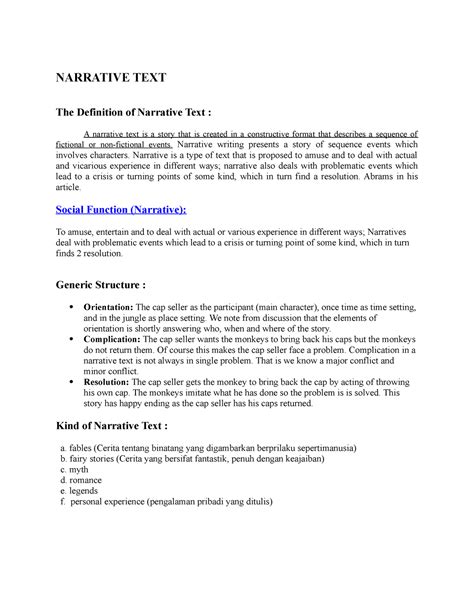 narrative text  english lesson material narrative text