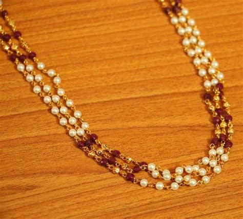 ruby and pearl gold look 3 line necklace sanvi jewels pvt ltd 2632926