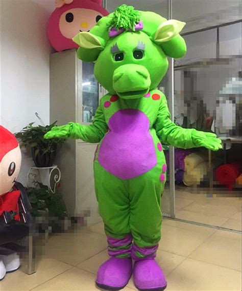 green barney dinosaur mascot costume gragon cartoon character birthday