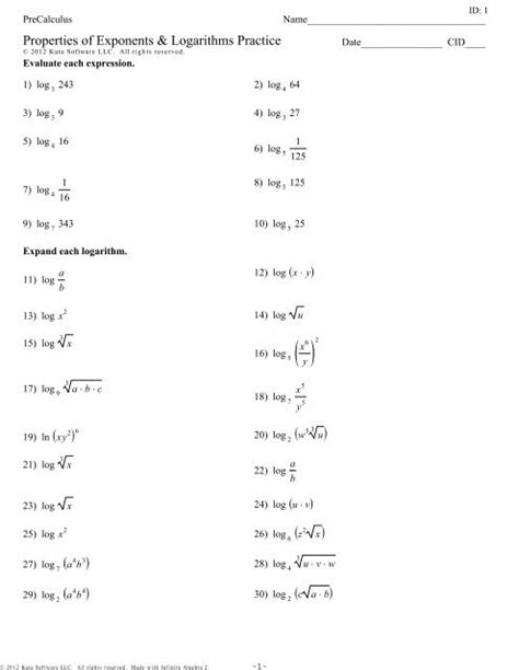 solving exponential  logarithmic equations worksheet answers kuta