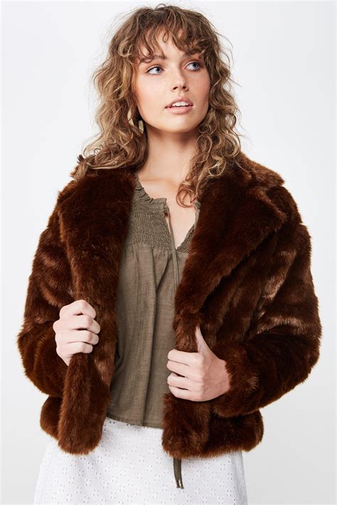 hunter faux fur coat brown cotton  coats superbalistcom