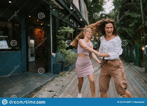 Two Lesbians Having Fun On The Street Stock Image Image Of
