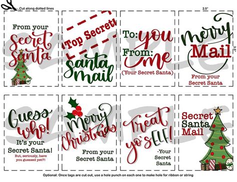 printable secret santa gift tags set    tags etsy