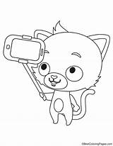 Selfie Coloring Taking Cat sketch template