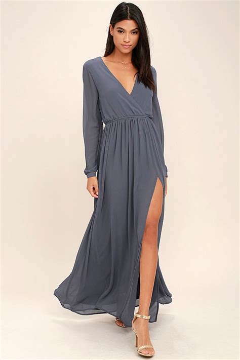 Lovely Slate Grey Dress Maxi Dress Long Sleeve Dress 78 00 Lulus