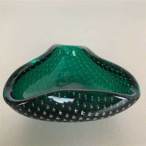 Murano Glass Bullicante Green Bowl Element Shell Ashtray Murano