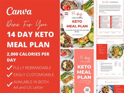 14 Day Keto Meal Plan Template With Low Carb Recipes 2000 Etsy