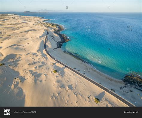 aerial view  corralejo dunes natural park  sea  fuerteventura