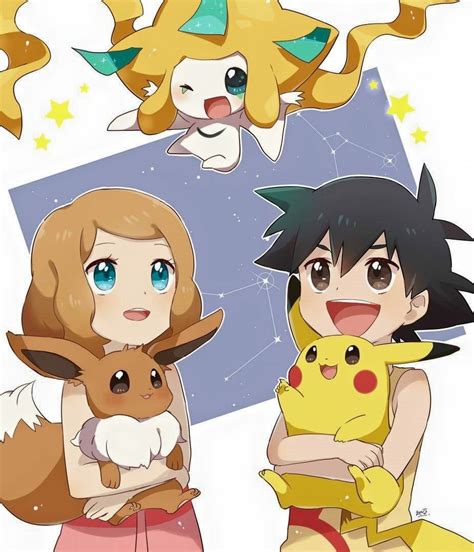 ash serena pikachu eevee and jirachi amourshipping amourshipping fotos de pokemon