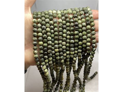 mm runde perler af gron zebra jaspis til smykkefremstilling