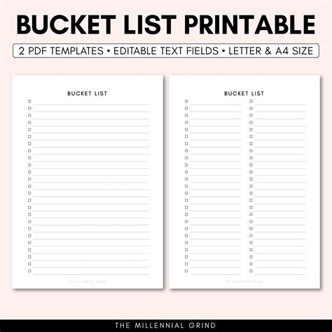 bucket list printable bucket list printable insert bucket etsy