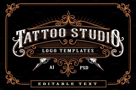 set  vintage tattoo studio logos logo templates creative market