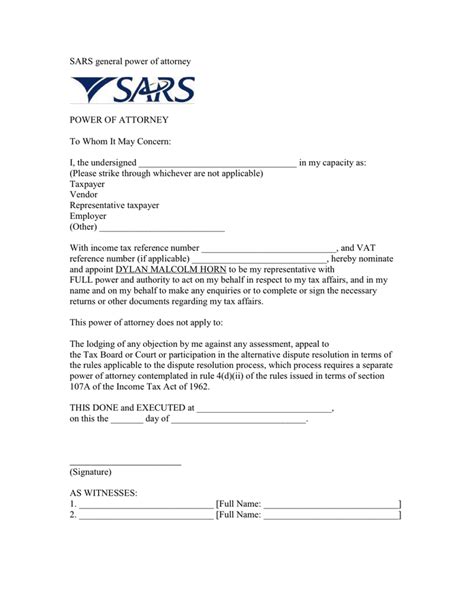 sars power  attorney letter