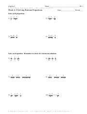 solving rational equations practice worksheetpdf algebra   id