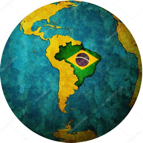 brazilie vlag op globe kaart stockfoto  michal