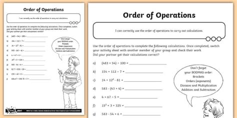 order  operations activity order  operations worksheet