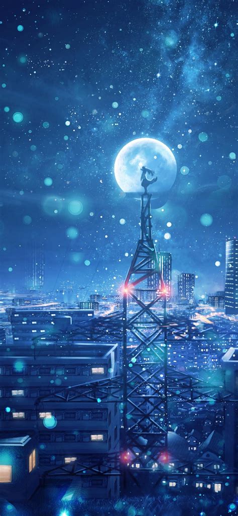 dream wallpaper  blue cityscape snowfall moon cold night