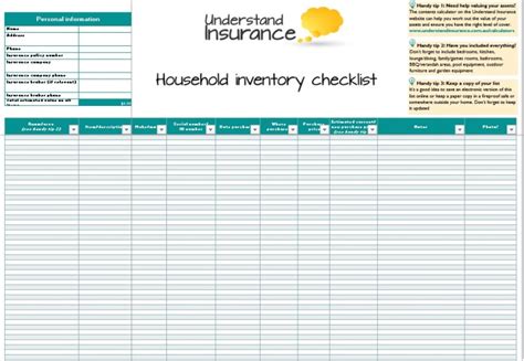 household inventory list templates ms office documents