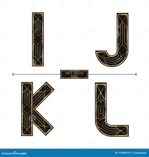alphabet art deco style   set ijkl stock vector illustration  letters black
