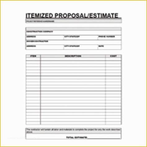 contractor bid sheet template   printable blank bid proposal