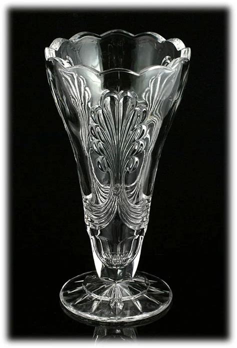 Vintage Art Deco Glass Vase Pressed Crystal European Large