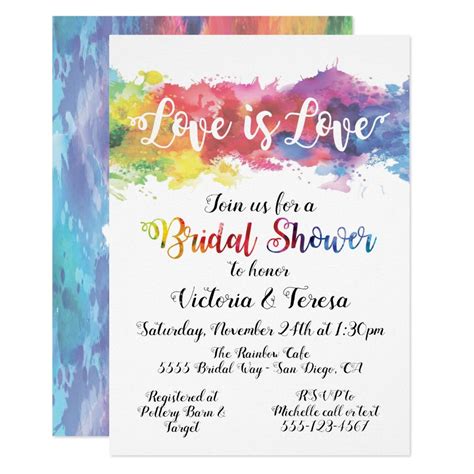 love is love rainbow watercolor bridal shower invitation