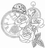 Steampunk Clock Embroidery Hearts Coloring Stamps Vintage Choose Board sketch template
