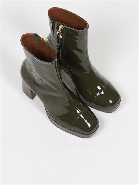 green patent leather ankle boots