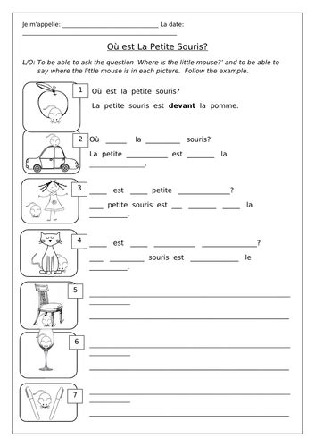 introduction  french prepositions worksheets teaching resources
