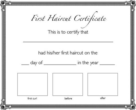 printable blank  haircut certificate