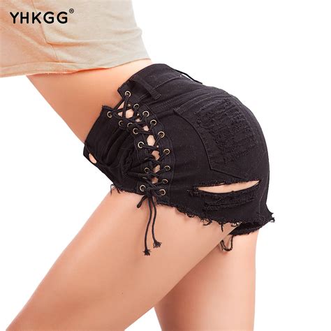 Yhkgg Summer Hole Denim Jeans Shorts 2017 Women Sexy Lace Up Hollow Out