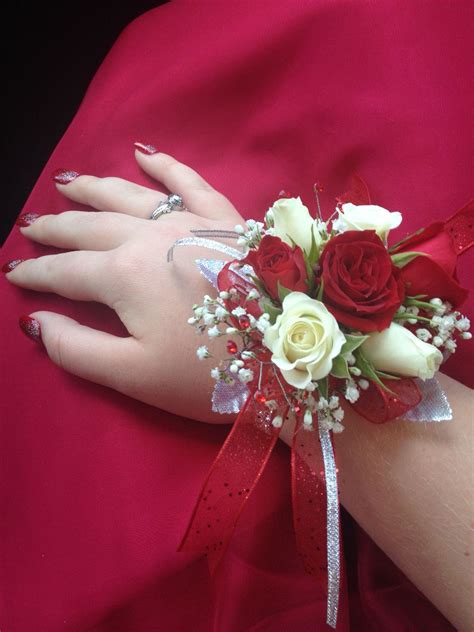red  white rose wrist corsage corsage prom