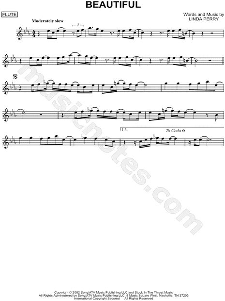 Christina Aguilera Beautiful Sheet Music Flute Solo In Eb Major