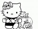 Kitty Halloween Hello Coloring Pages Spooky Cat Scary Kids Printable Cutouts Bow Cliparts Outline Colouring Color Clipart Cute Print Sanrio sketch template