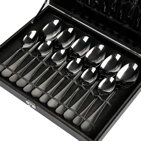 set de couverts menagere noir acier inox fourchettes couteaux petites grandes cuilleres