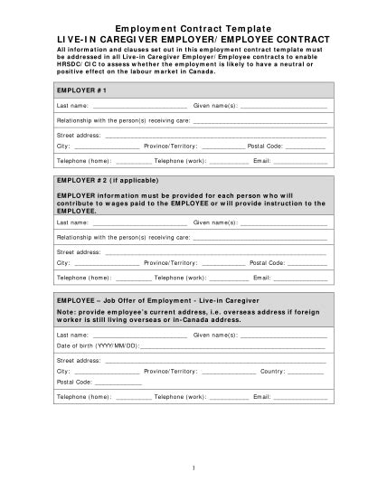 caregiver contract template printable templates