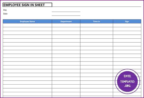 employee sign  sheet template excel templates excel spreadsheets