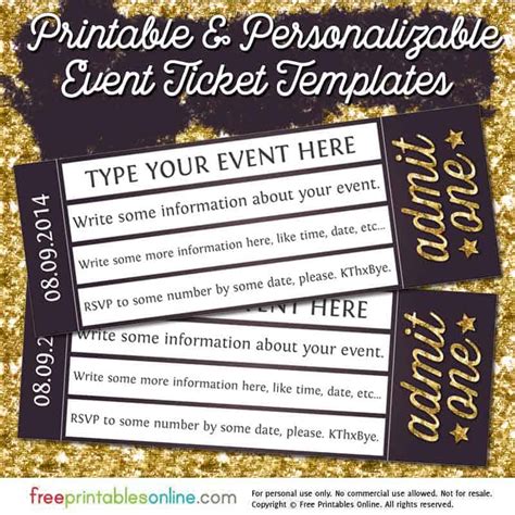 admit  gold event ticket template  printables