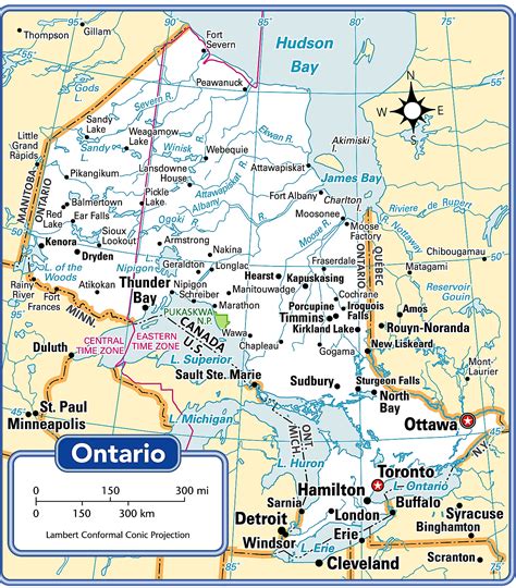 map  ontario canada showing cities states  america map states