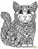 Zentangle Coloring Cat Pages Printable Cats Supercoloring Categories sketch template