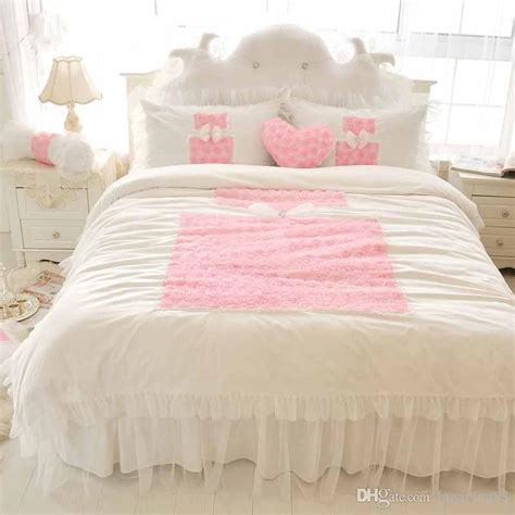 Korean Princess Bedding Sets White Ruffles Bedspread Lace
