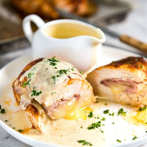 this easy baked ham and cheese stuffed chicken with a wickedly delicious