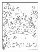 Hidden Summer Printable Swimming Pool Pages Coloring Worksheets Kids Activity Printables Activities Woojr Objects Preschool Sheets Puzzles Fun Worksheet Kindergarten sketch template