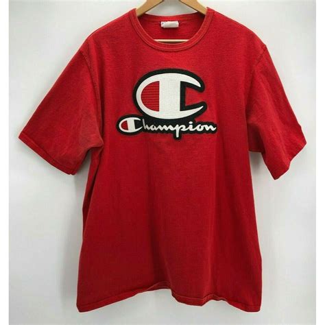 vintage champion mens  shirt red large patch logo spell  etsy