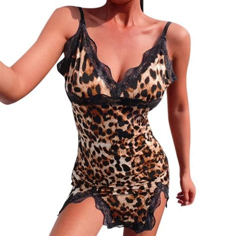 femmes sexy discothèque style mode dentelle sling v neck leopard sex