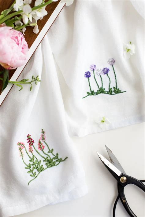 floral embroidery patterns  dishtowels flax twine