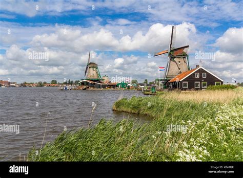 traditional dutch windmills  zaanse schans closed  amsterdam stock photo alamy